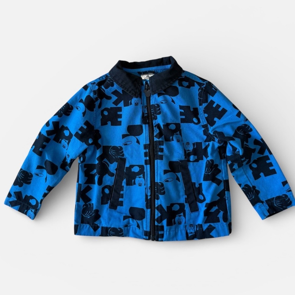 Disney Mickey Mouse Jacket Boys 4 Blue Black Zip Up Graphic Coat Kids 100 Cotton